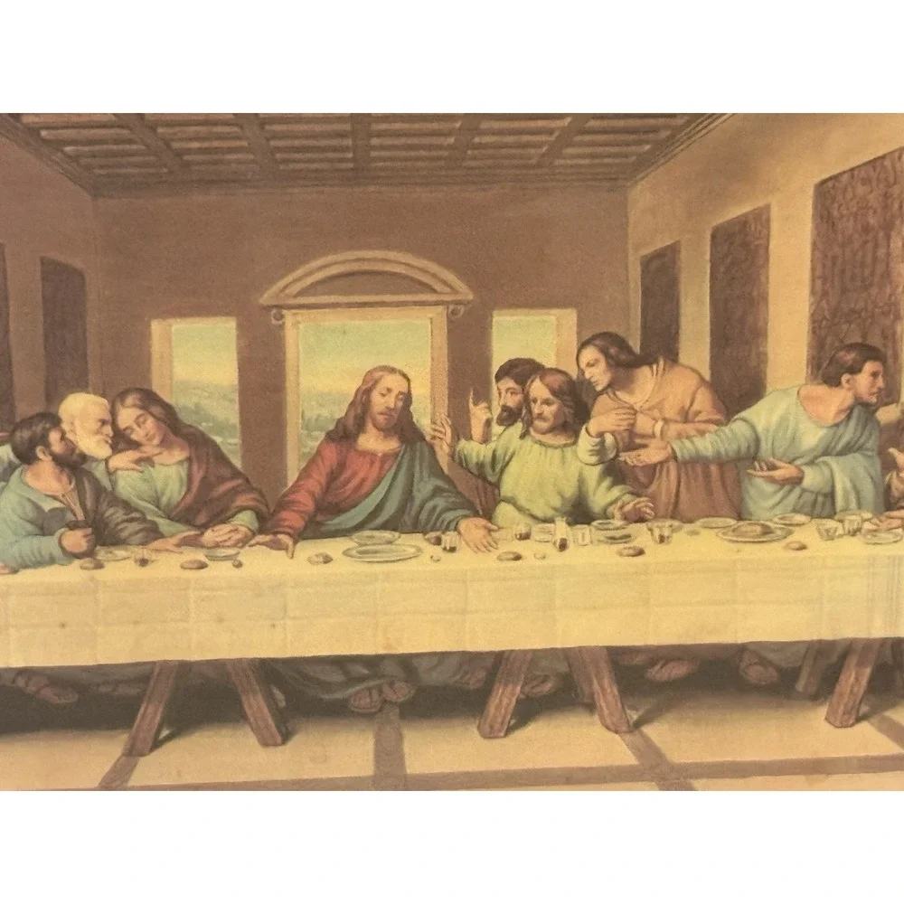 Vintage The Last Supper on Wood Slab Wall Art Plaque Ornate 10
